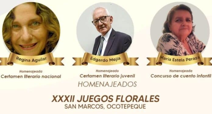 Los homenajeados en la XXXII edición de los Juegos Florales de San Marcos, Ocotepeque.