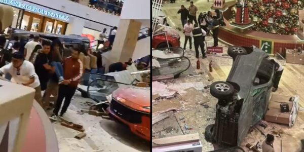 Carro cae desde el quinto nivel de un centro comercial